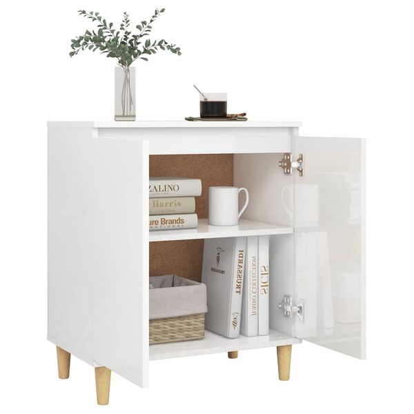 vidaXL Credenza Gambe Massello Bianco Lucido 60x35x70cm Multistrato
