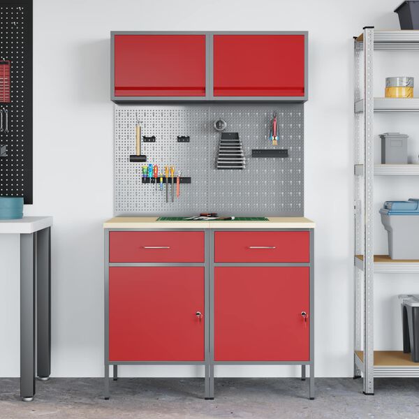 vidaXL Set di mobili da lavoro con cassetto con blocco 6 pcs Rosso