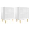 vidaXL Comodini Gambe in Legno Massello 2pz Bianco Lucido 40x30x50 cm
