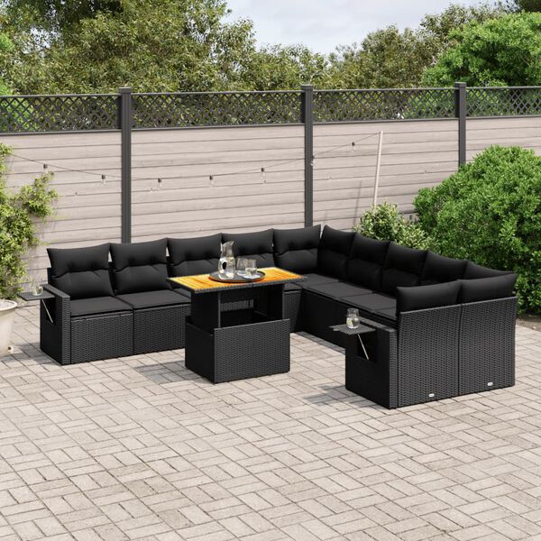 vidaXL Set Divani da Giardino 11 pz con Cuscini in Polyrattan Nero