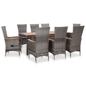vidaXL Set da Pranzo da Esterno 9 pz con Cuscini in Polyrattan Grigio