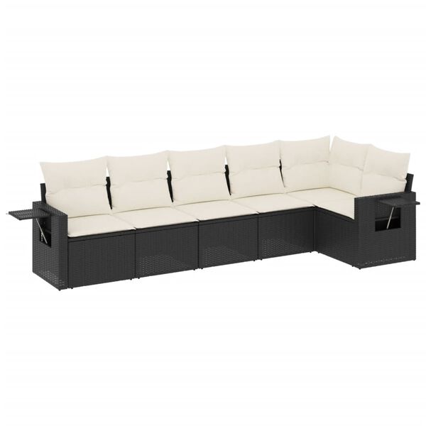 vidaXL Set Divano da Giardino 6 pz con Cuscini Nero in Polyrattan