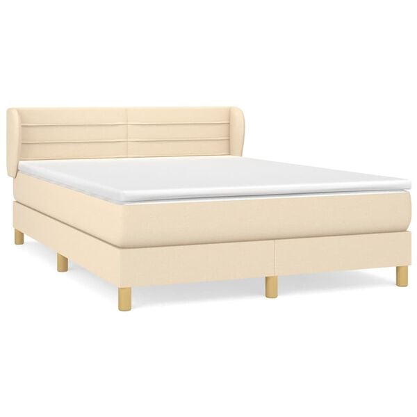 vidaXL Giroletto a Molle con Materasso Crema 140x19 cm in Tessuto