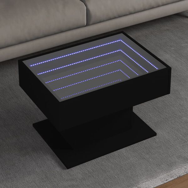 vidaXL Tavolino Salotto con LED Nero 70x50x45 cm Legno Multistrato