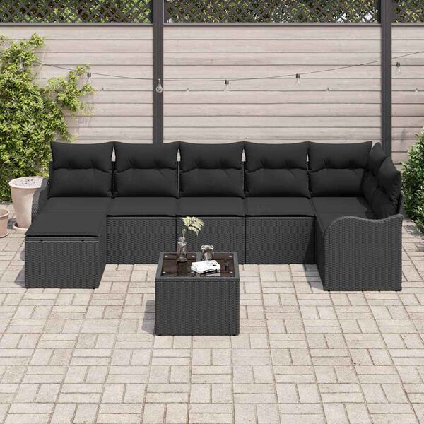 vidaXL Set Divano da Giardino con cuscino 8 pcs Nero Poly Rattan