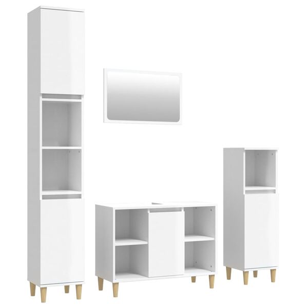 vidaXL Set Mobili da Bagno 4 pz Bianco Lucido in Legno Multistrato