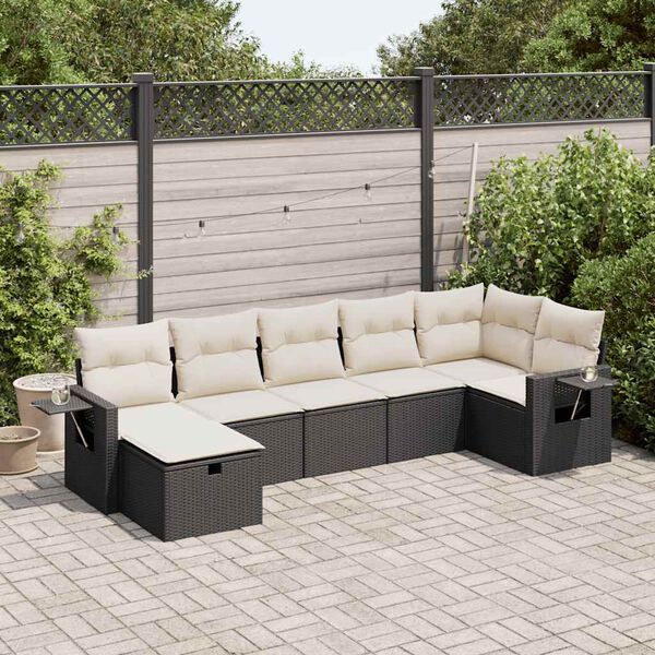 vidaXL Set Divani da Giardino con Cuscini 7pz Nero Polyrattan