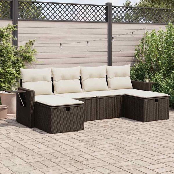 vidaXL Set Divano da Giardino 6 pz con Cuscini Marrone in Polyrattan