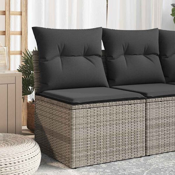 vidaXL Divano Giardino Senza Braccioli con Cuscini Grigio Polyrattan