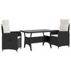 vidaXL Set da pranzo per esterni 3 pcs Nero e Bianco Crema polyrattan