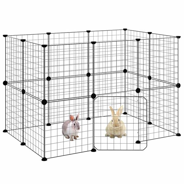 vidaXL Gabbia per Animali 20 Pannelli con Porta Nera 35x35 cm Acciaio