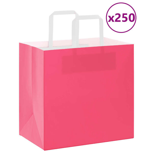 vidaXL Sacchetti di Carta 250 pz con Manici Rosa 26x17x25 cm