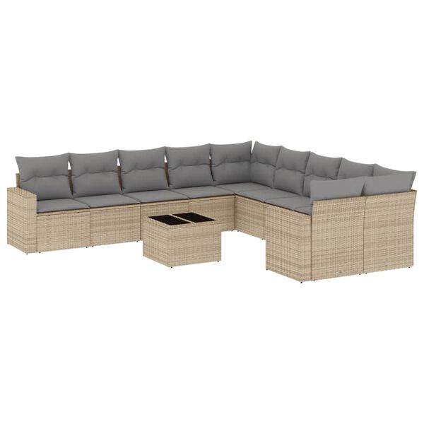 vidaXL Set Divani da Giardino 11 pz con Cuscini Beige in Polyrattan