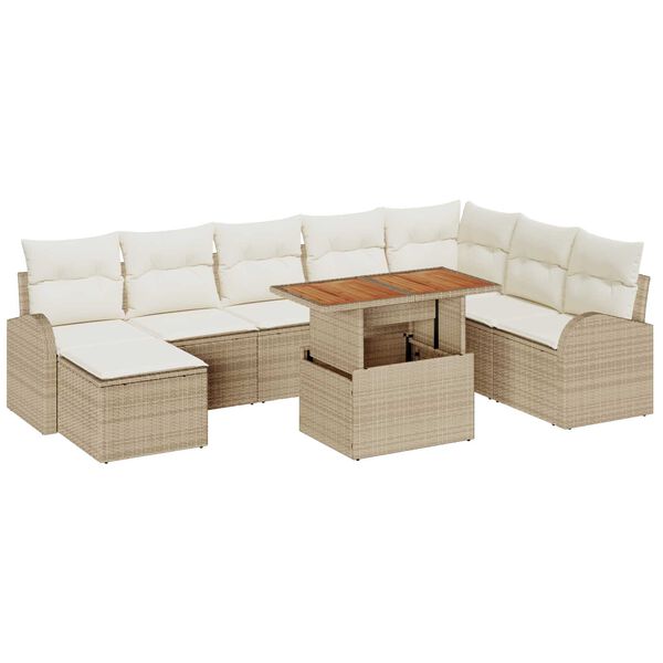 vidaXL Set Divano da Giardino 9 pcs Beige Poly Rattan
