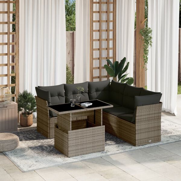 vidaXL Set Divano da Giardino 6 pz con Cuscini Grigio in Polyrattan