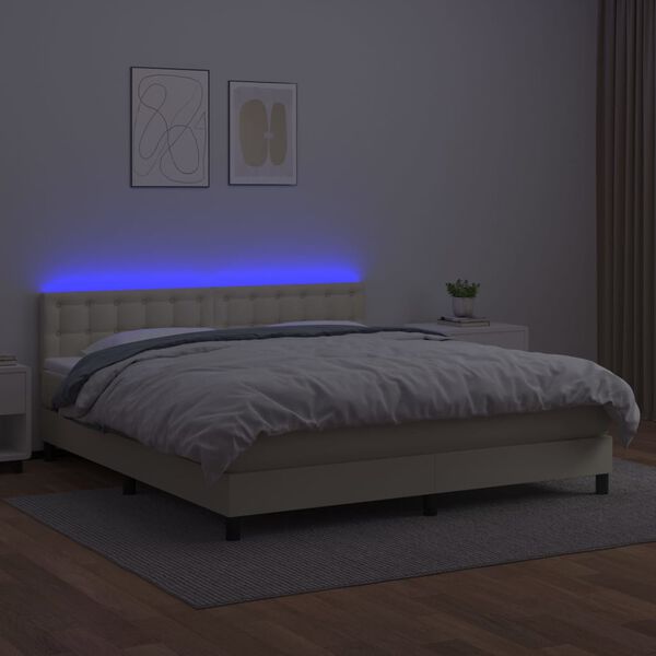vidaXL Giroletto a Molle con Materasso e LED Crema 180x200 cm