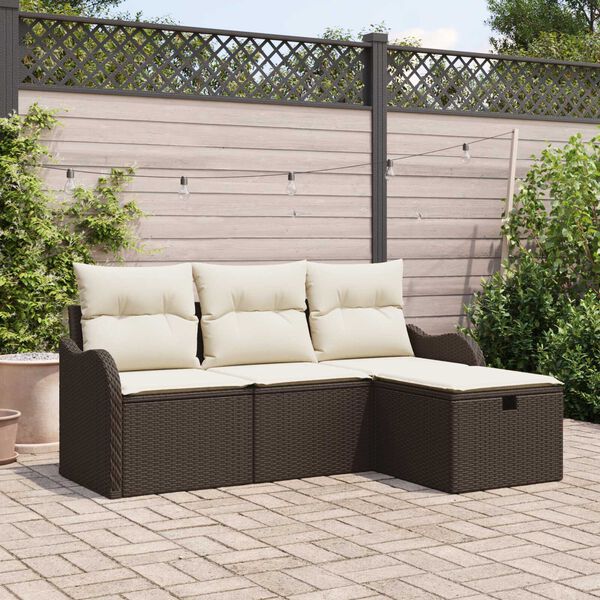 vidaXL Set Divano da Giardino con cuscino 4 pcs Marrone Poly Rattan