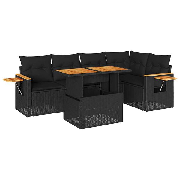 vidaXL Set Divano da Giardino 6 pz con Cuscini Nero Polyrattan Acacia