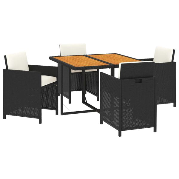 vidaXL Set da Pranzo da Giardino 5 pz con Cuscini in Polyrattan Nero