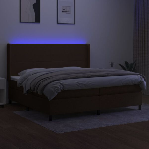 vidaXL Letto a Molle Materasso e LED MarroneScuro 200x200cm in Tessuto