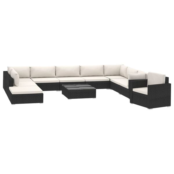 vidaXL Set Divani da Giardino 11 pz con Cuscini in Polyrattan Nero