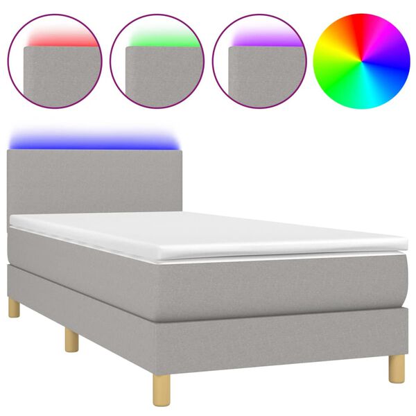 vidaXL Letto a Molle Materasso e LED Grigio Chiaro 90x190 cm Tessuto