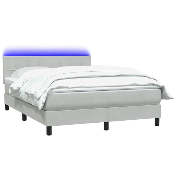 vidaXL Letto a Molle con Materasso e LED Grigio Chiaro 160x220cm Velluto