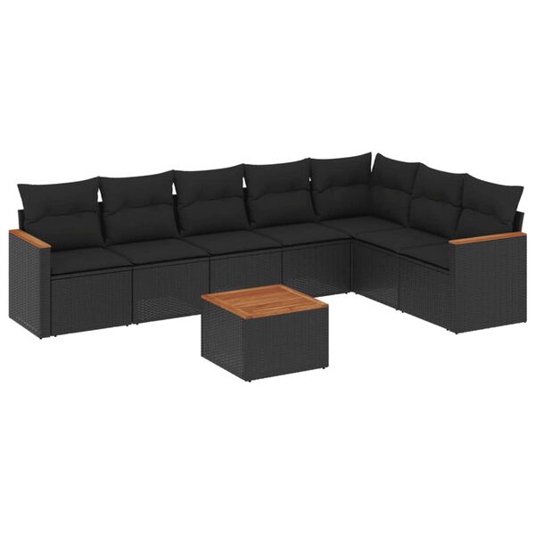 vidaXL Set Divani da Giardino con Cuscini 8 pz Nero in Polyrattan