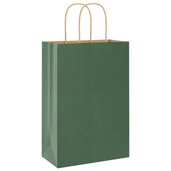 vidaXL Sacchetti di Carta 250 pz con Manici Verdi 21x11x31 cm