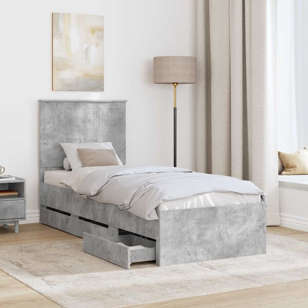 vidaXL Struttura del letto con cassetto Grigio cemento 75 x 190 cm