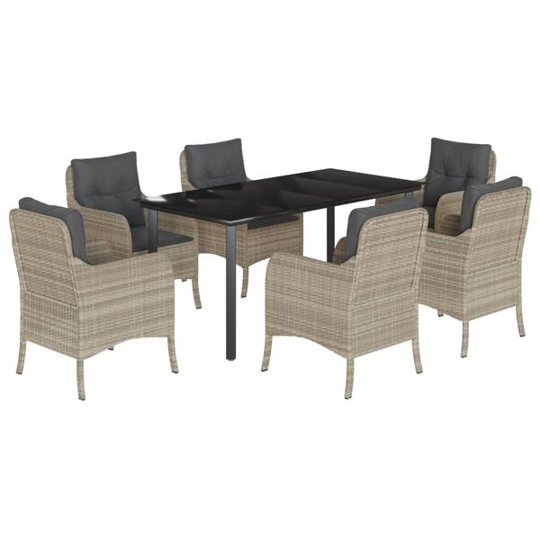 vidaXL Set da Pranzo da Giardino 7 pz Cuscini Polyrattan Grigio Chiaro