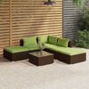 vidaXL Set Divani da Giardino 6 pz con Cuscini in Polyrattan Marrone