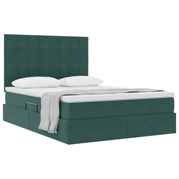 vidaXL Letto con contenitore e materasso Verde Scuro 140 x 200 cm