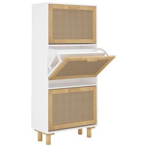 vidaXL Scarpiera Bianca52x25x115cm Legno Multistrato e Rattan Naturale