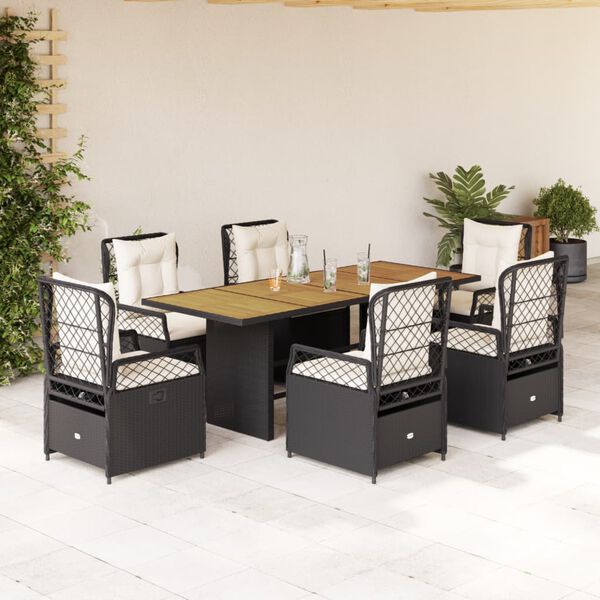 vidaXL Set da Pranzo da Giardino 7 pz Nero con Cuscini in Polyrattan