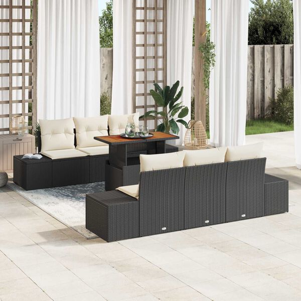 vidaXL Set Divano da Giardino con archiviazione 7 pcs Nero Poly Rattan