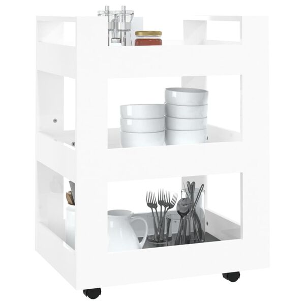 vidaXL Carrello da Cucina bianco lucido 60x45x80 cm Legno Multistrato
