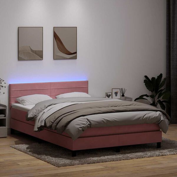 vidaXL Letto a Molle con Materasso e LED Rosa 140x210 cm in Velluto
