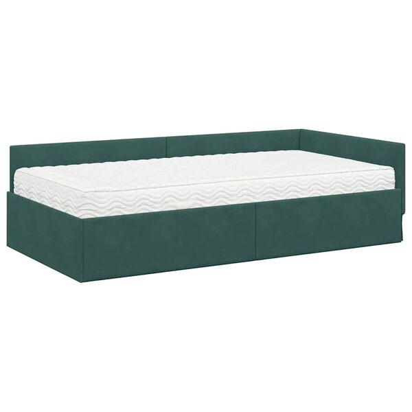 vidaXL Struttura Letto Angolare con Materasso 2 pcs Verde Velluto