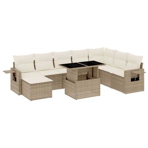 vidaXL Set Divano da Giardino 9 pz con Cuscini Beige in Polyrattan