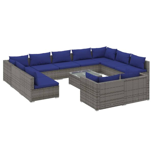 vidaXL Set Divani da Giardino 12 pz con Cuscini in Polyrattan Grigio