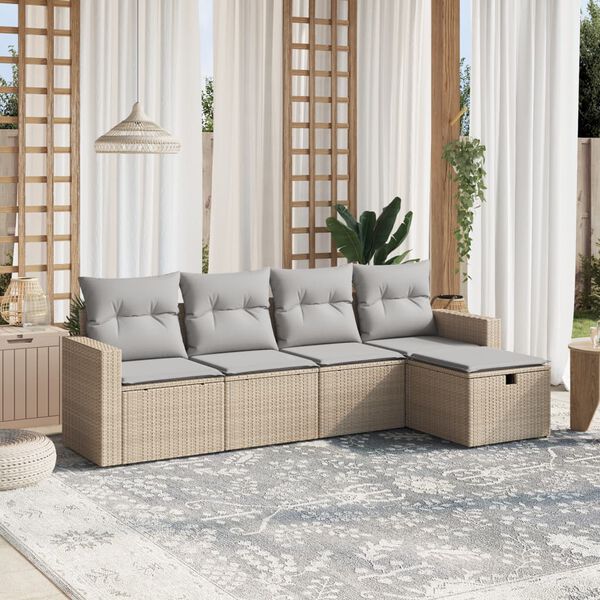vidaXL Set Divano da Giardino 5 pz con Cuscini Beige Misto Polyrattan