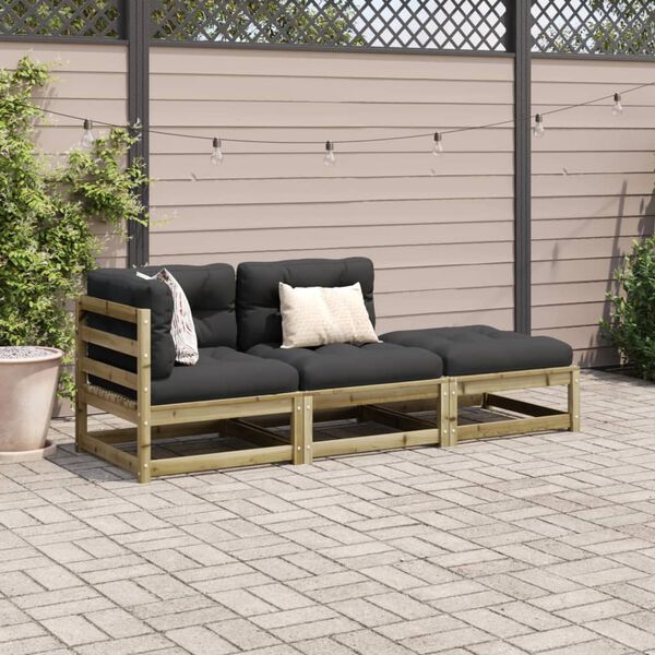 vidaXL Set Divani da Giardino 3pz con Cuscini Legno Impregnato di Pino