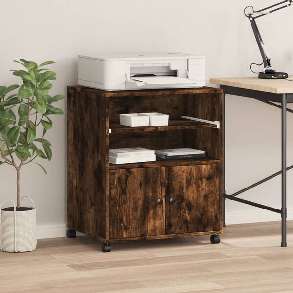 vidaXL Supporto per Stampante con Ruote Rovere Fumo 60x48x74 cm