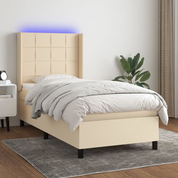 vidaXL Letto a Molle con Materasso e LED Crema 80x200 cm in Tessuto