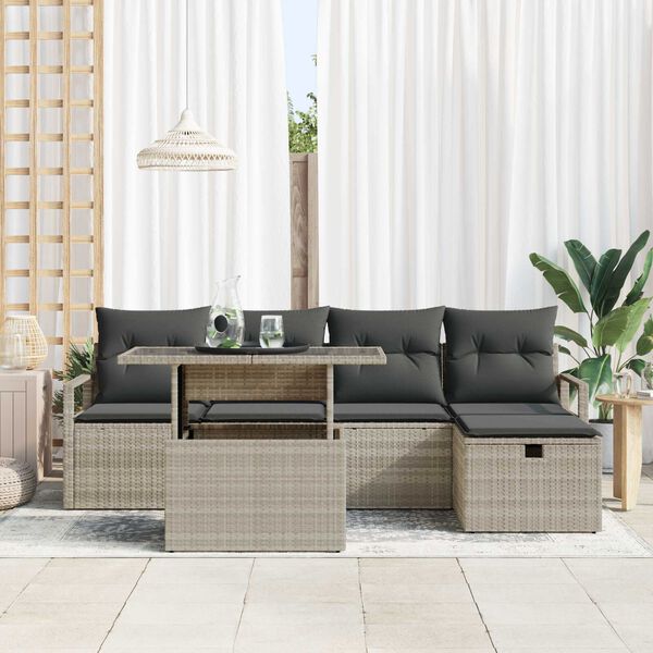vidaXL Set Divano da Giardino 6 pcs Grigio chiaro Poly Rattan