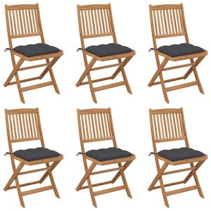 vidaXL Sedie pieghevoli con cuscini, set da 6 pezzi, in legno massello di acacia.
