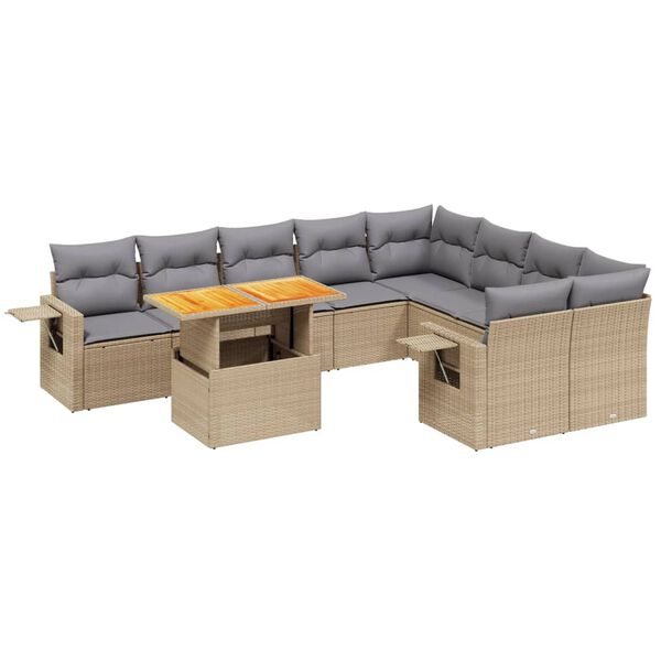 vidaXL Set Divano da Giardino 10 pz con Cuscini Beige in Polyrattan