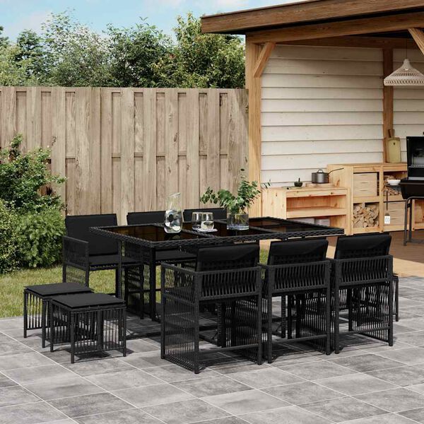 vidaXL Set da Pranzo da Giardino 11 pz con Cuscini in Polyrattan Nero