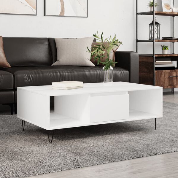 vidaXL Tavolino da Salotto Bianco 104x60x35 cm in Legno Multistrato